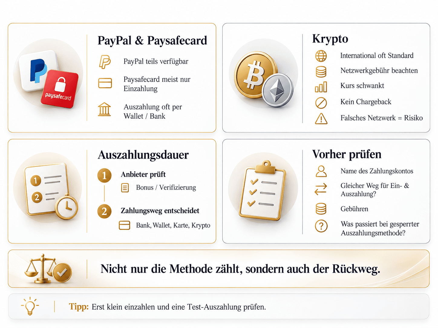 Einzahlung und Auszahlung bei Wetten ohne OASIS, Zahlungswege von Wallet bis Krypto in der Kasse